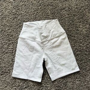 ALO Yoga White High-Rise Bike Shorts with Logo